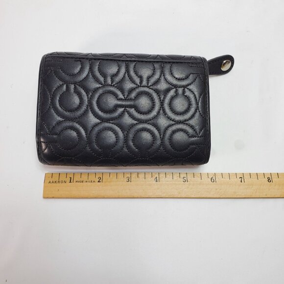 Coach Monogram Embossed Black Wallet Pink Interior Logo Tri Fold - Picture 2 of 5